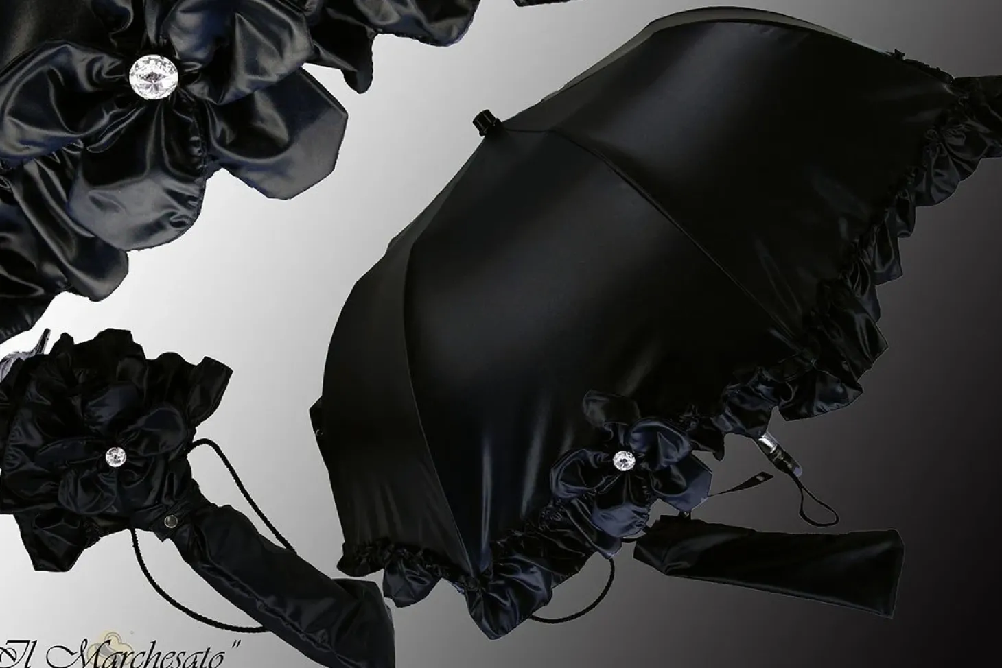 Wonderful Umbrella Pattern With Ruffles And Swarovski Stone